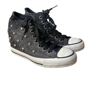 Converse All Star Lux Hidden Wedge Studded Star Sneakers Sz 5.5 RARE Punk Goth